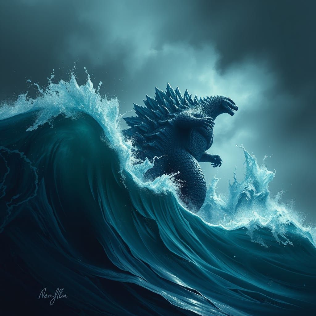Godzilla Emerges: Syd Mead Inspired Ocean Scene