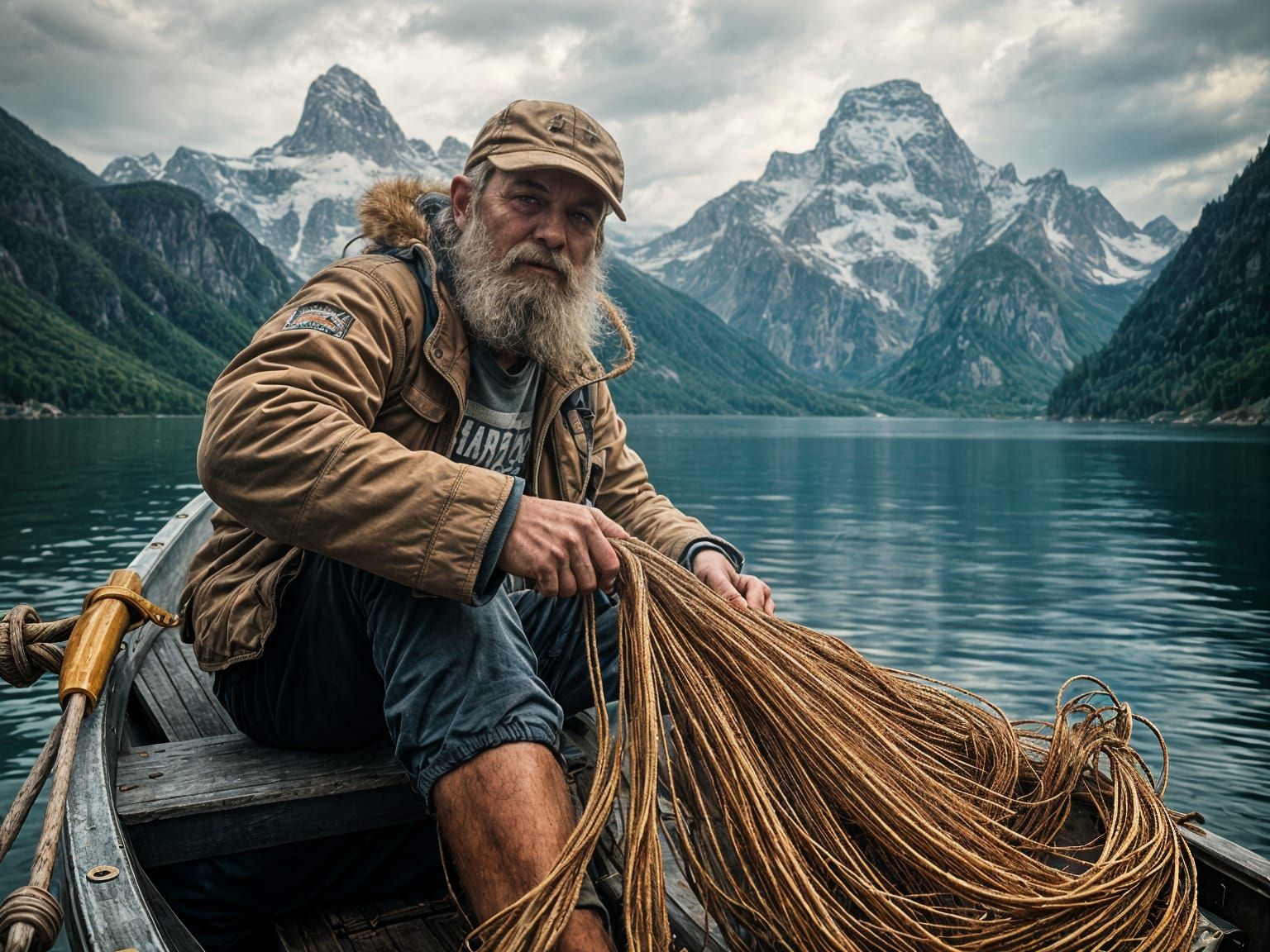 Hyperrealistic Portrait of a Rugged Fisherman in Cinematic L...