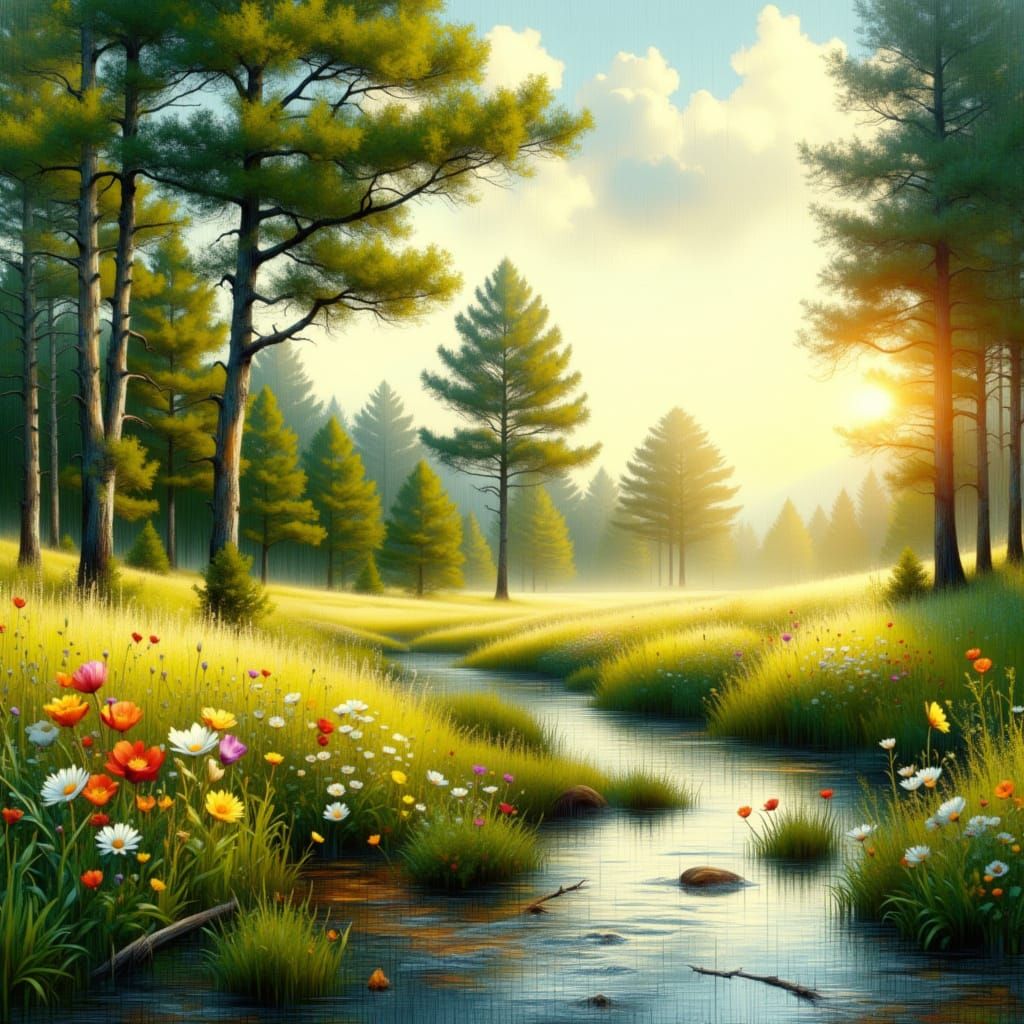 Serene English Countryside Landscape with Gentle Stream and ...