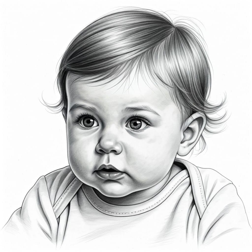 Hyper-Realistic Pencil Portrait of a Two-Year-Old Baby