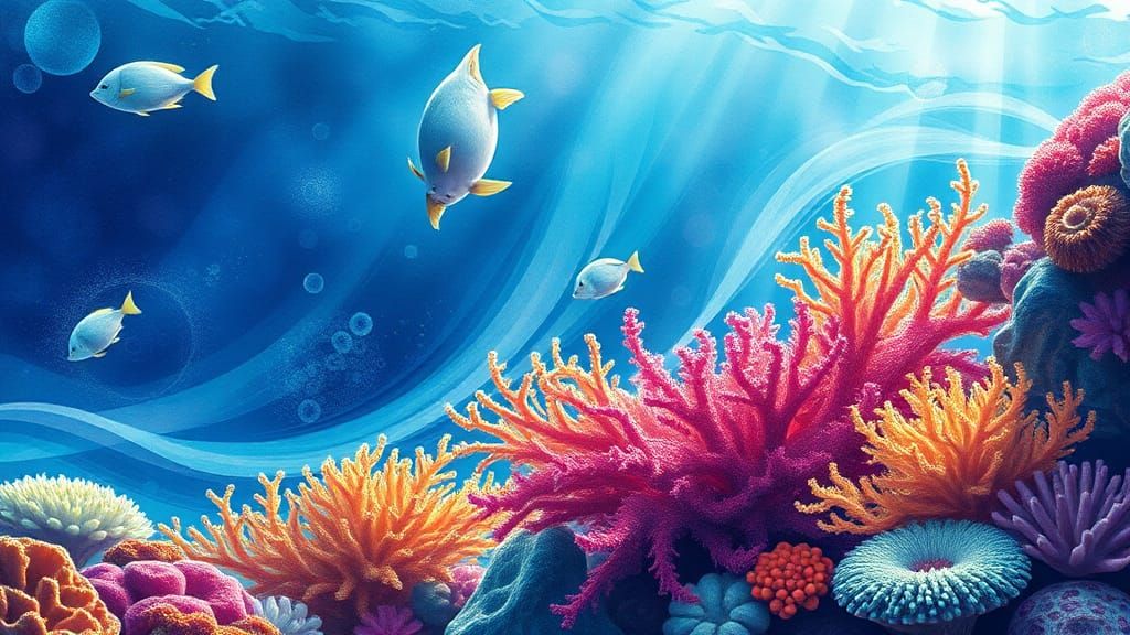 Abstract Coral Reef Watercolor Fractal Landscape