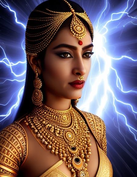 Goddess Indra Portrait in Indo-Futurism Style