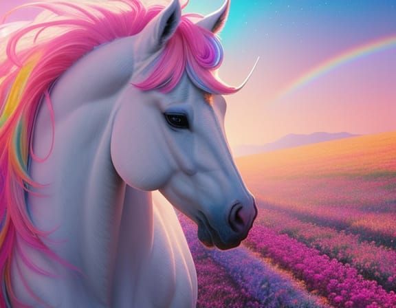 Fluffy Pink Unicorn in Glitter Donut Field, Pop Art Style