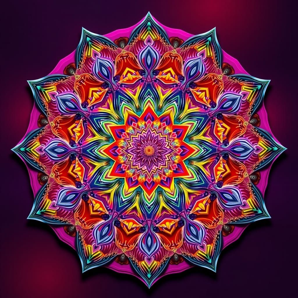Psychedelic Fractal Mandala in a Neon Style