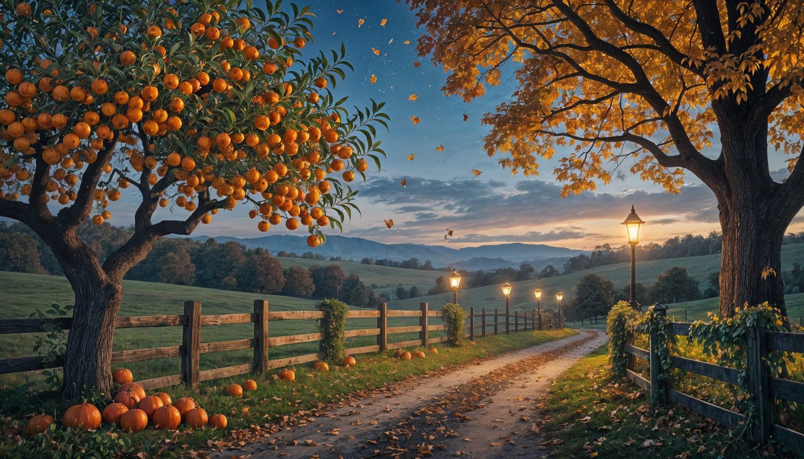 Serene Autumn Countryside Midnight Landscape