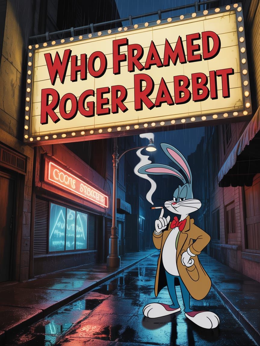 Roger Rabbit Noir Detective in Rainy Back Alley