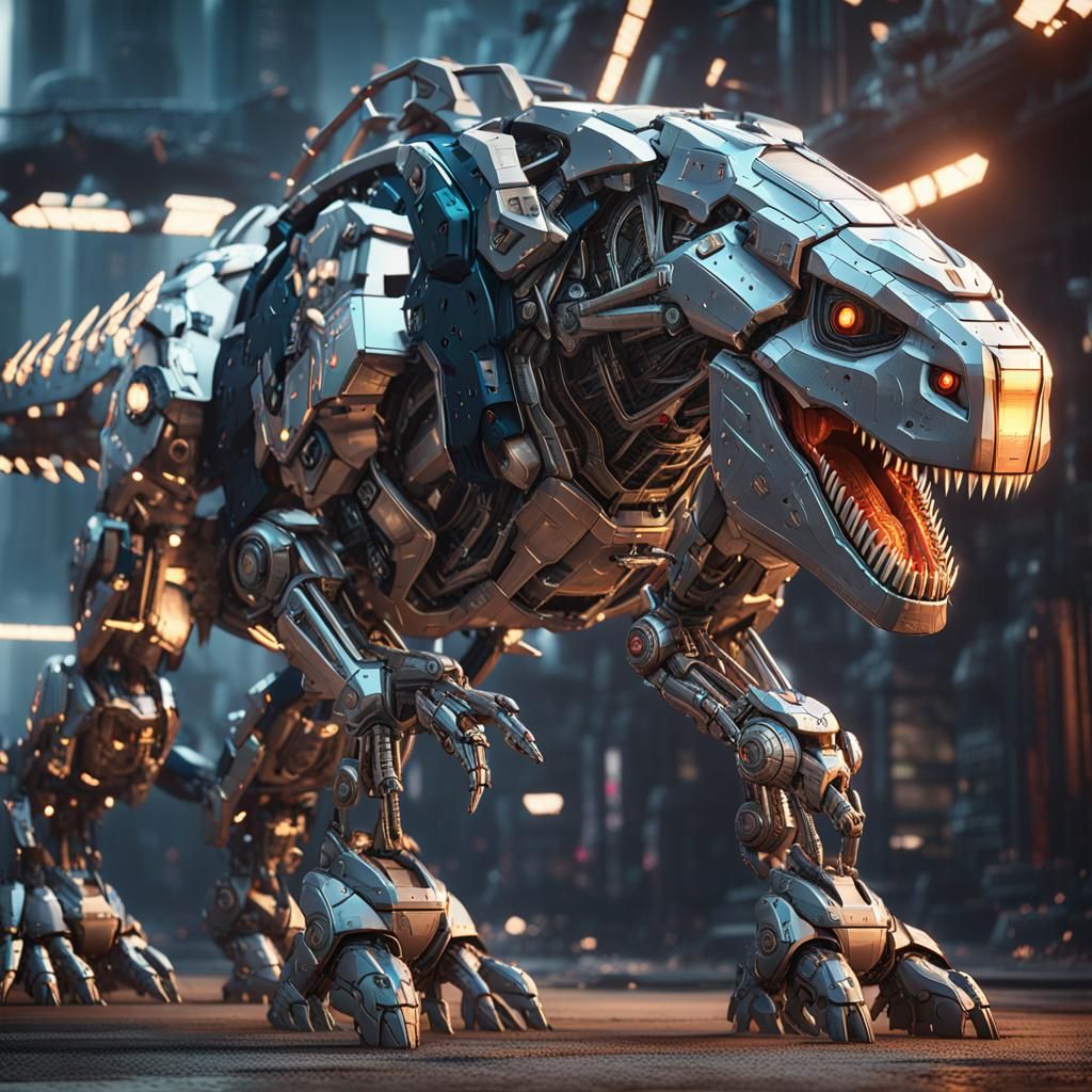 Futuristic Mecha Dinosaur with Polished Metal Details