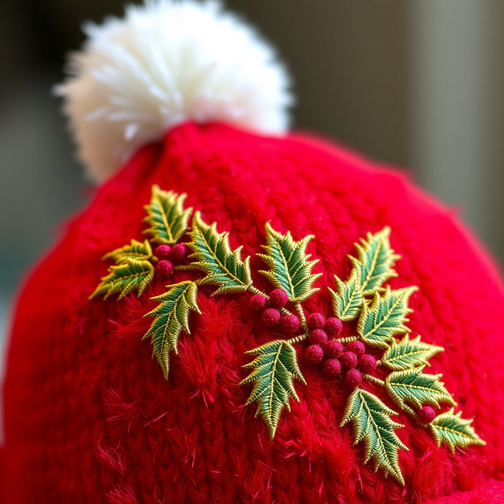 Crimson Santa Beanie Hat with Golden Embroidery