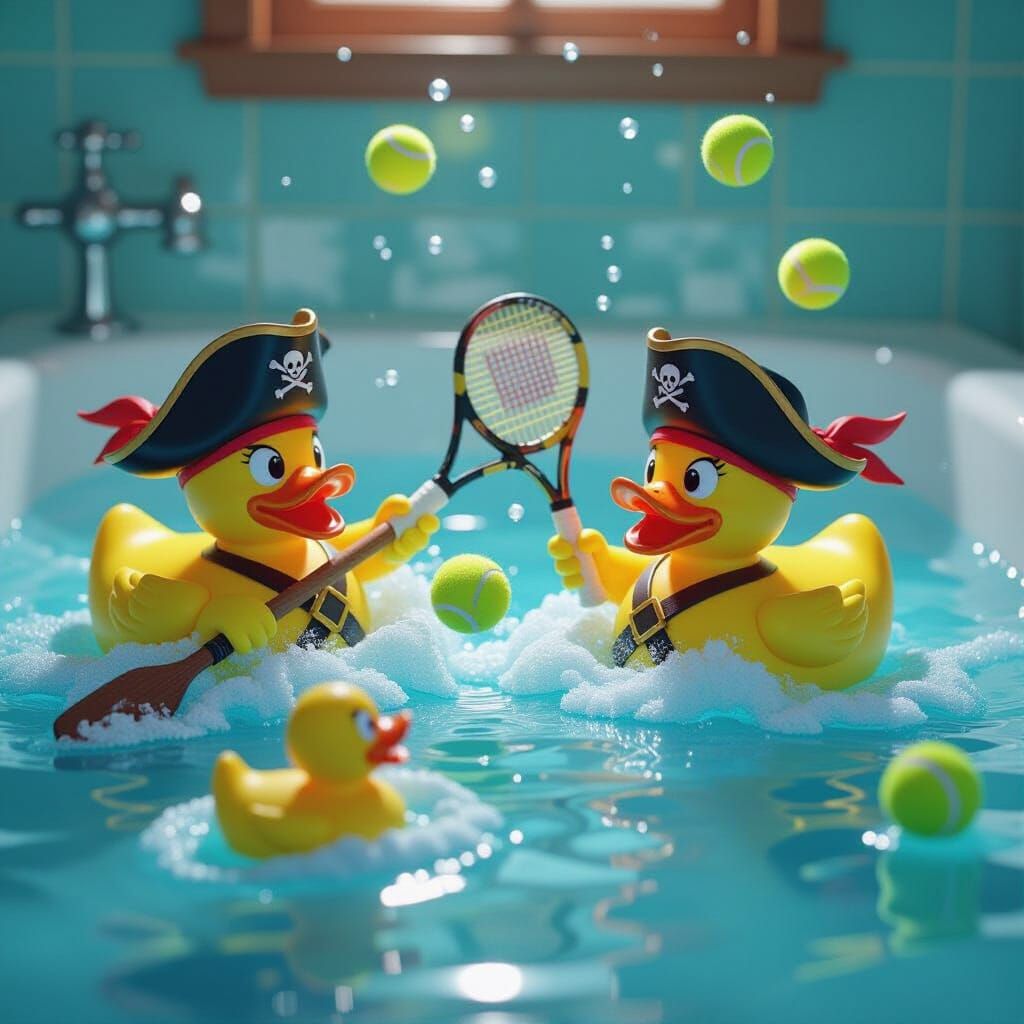 Epic Bathtub Battle: Pirate Ducks vs. Tennis Ducks