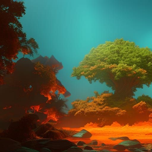 Luminous Glittering Tree in Art Nouveau Style