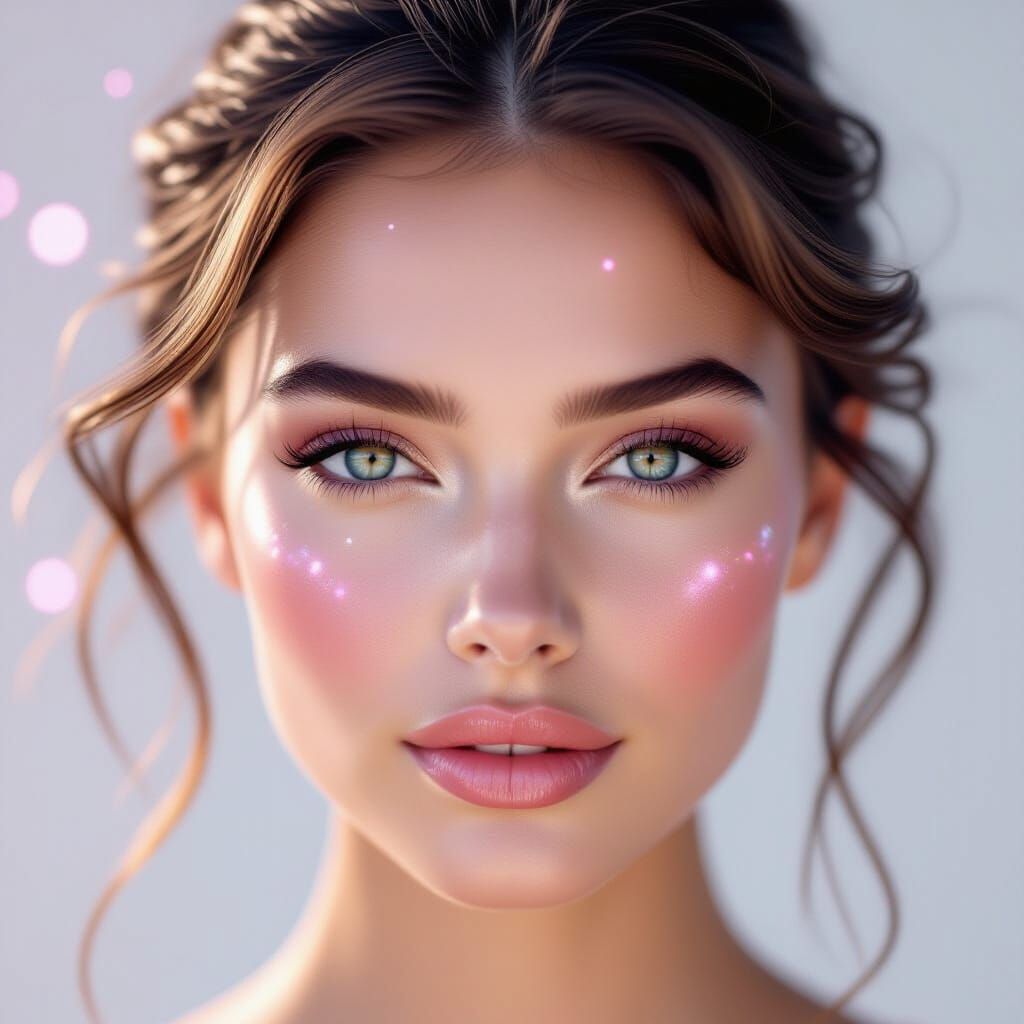 Woman with Shimmering Mercury Face in Hyperrealistic 8K