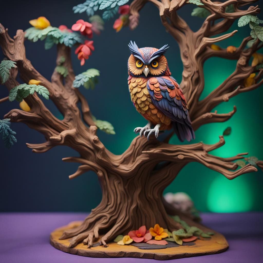 Owl Diorama in a Tree Inspired by Stop Motion