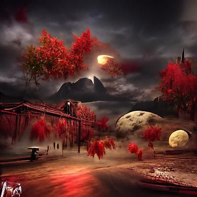 Spooky Autumn Night with Red Moon