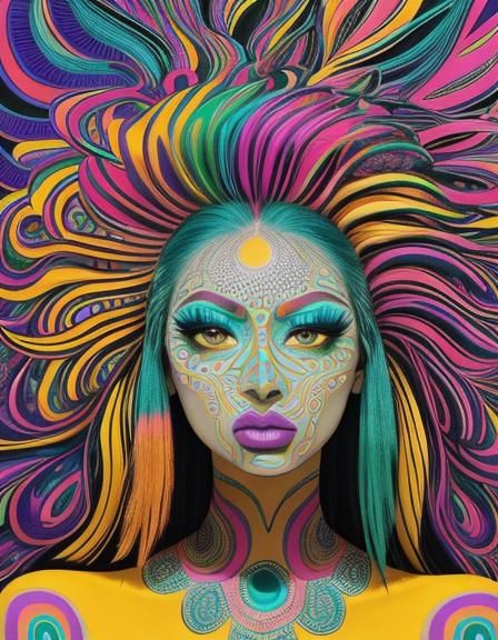 Rainbow Woman Portrait in Abstract Expressionist Style