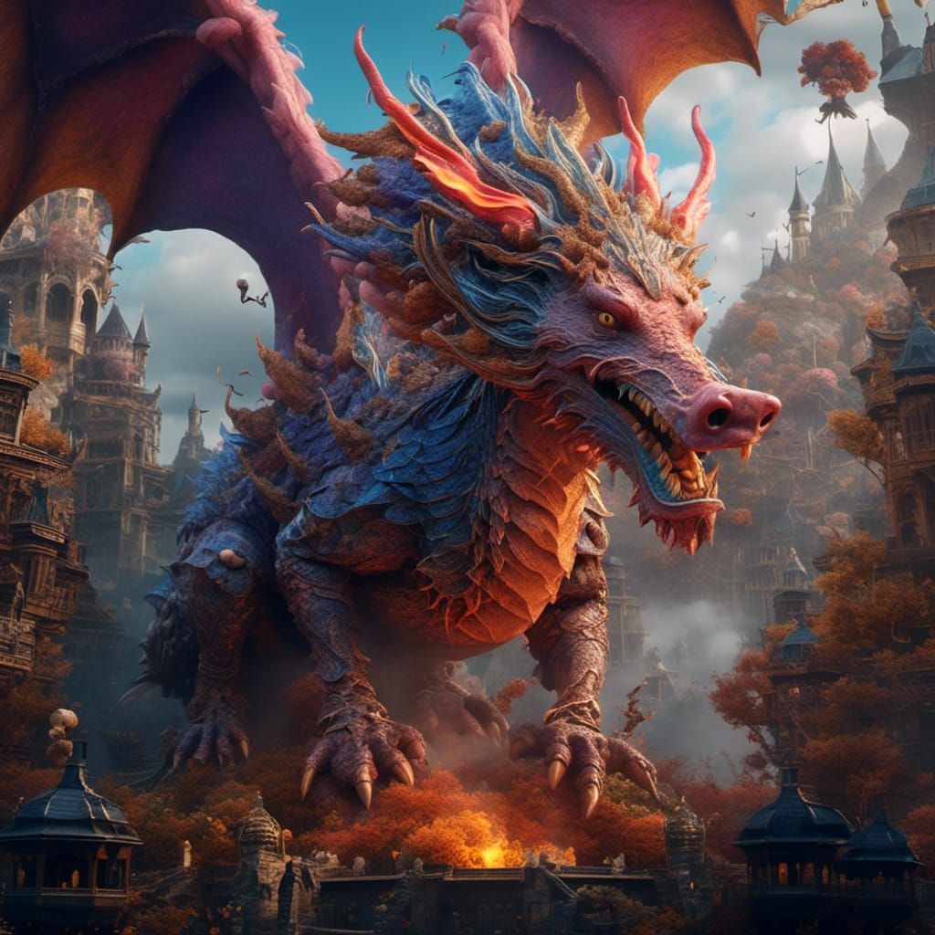 Fantastical Pig Dragon Blowing Smoke