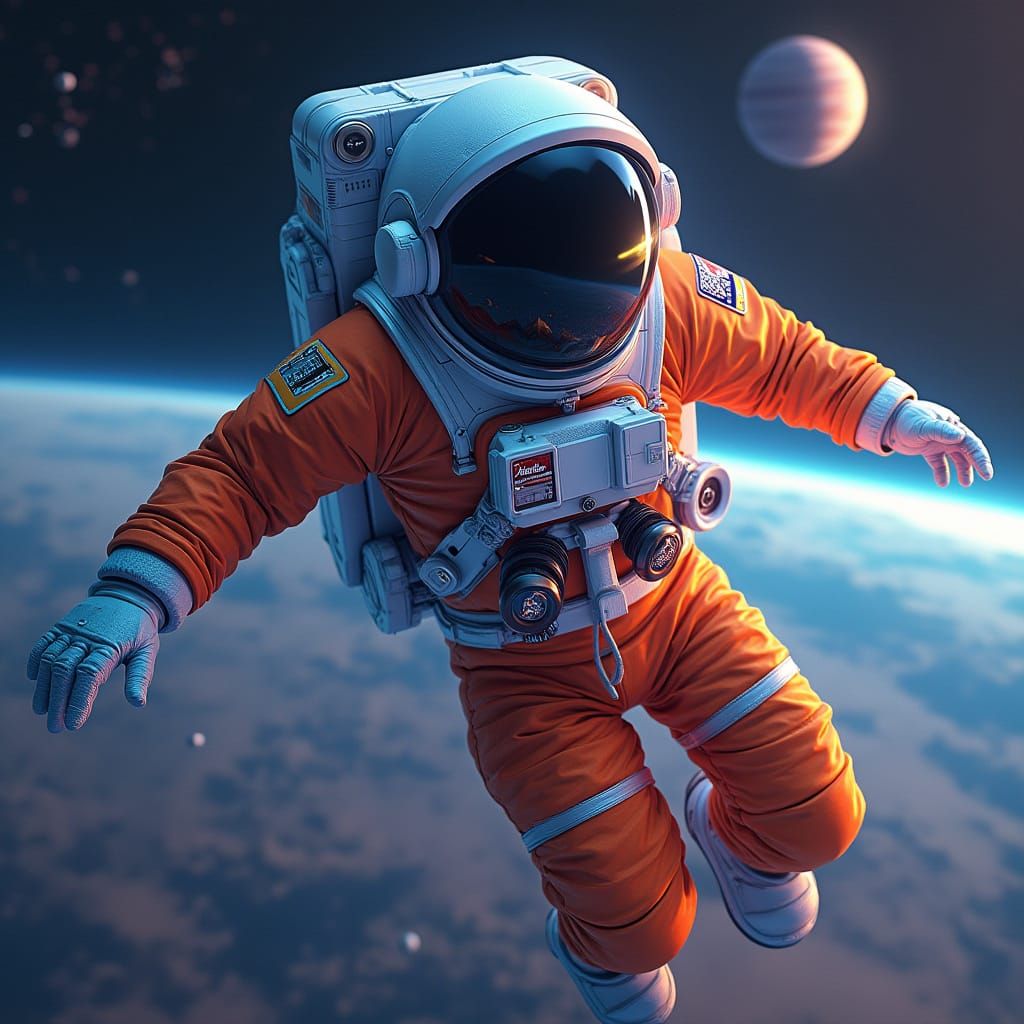 Astronauta Futurista em Traje Espacial Moderno e Tecnológico