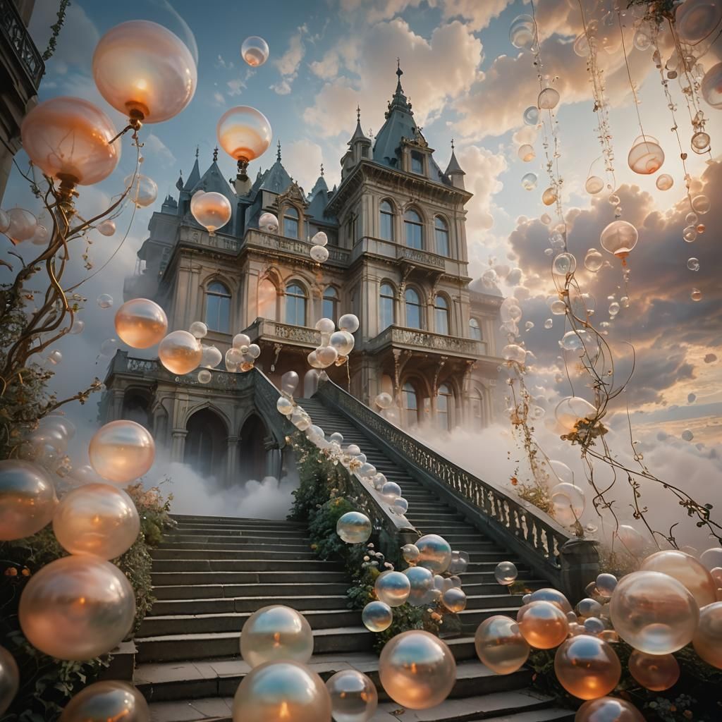 Glass Stairway to Sky Palace in Pastel Hues