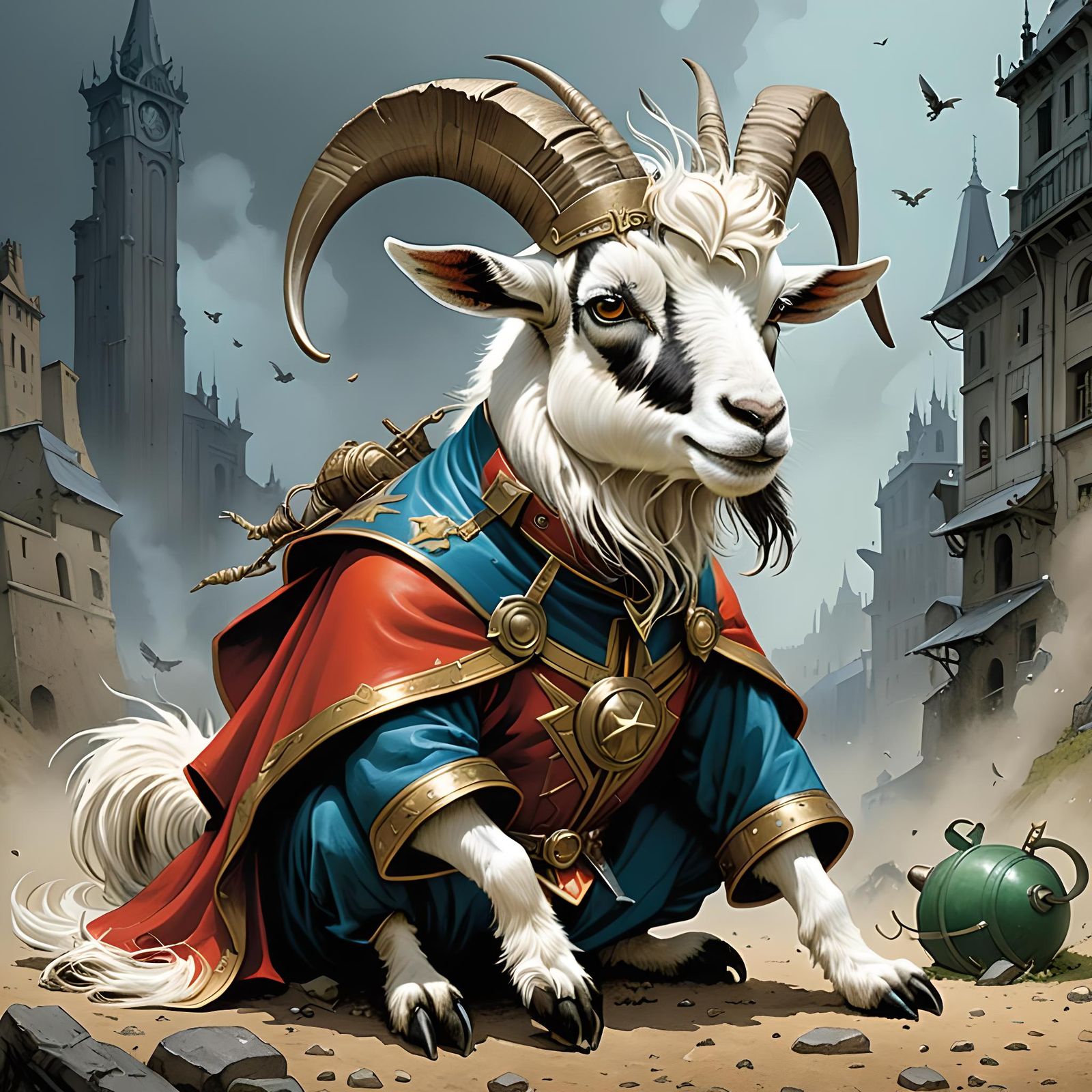 Fainting Goat posing as Superhero