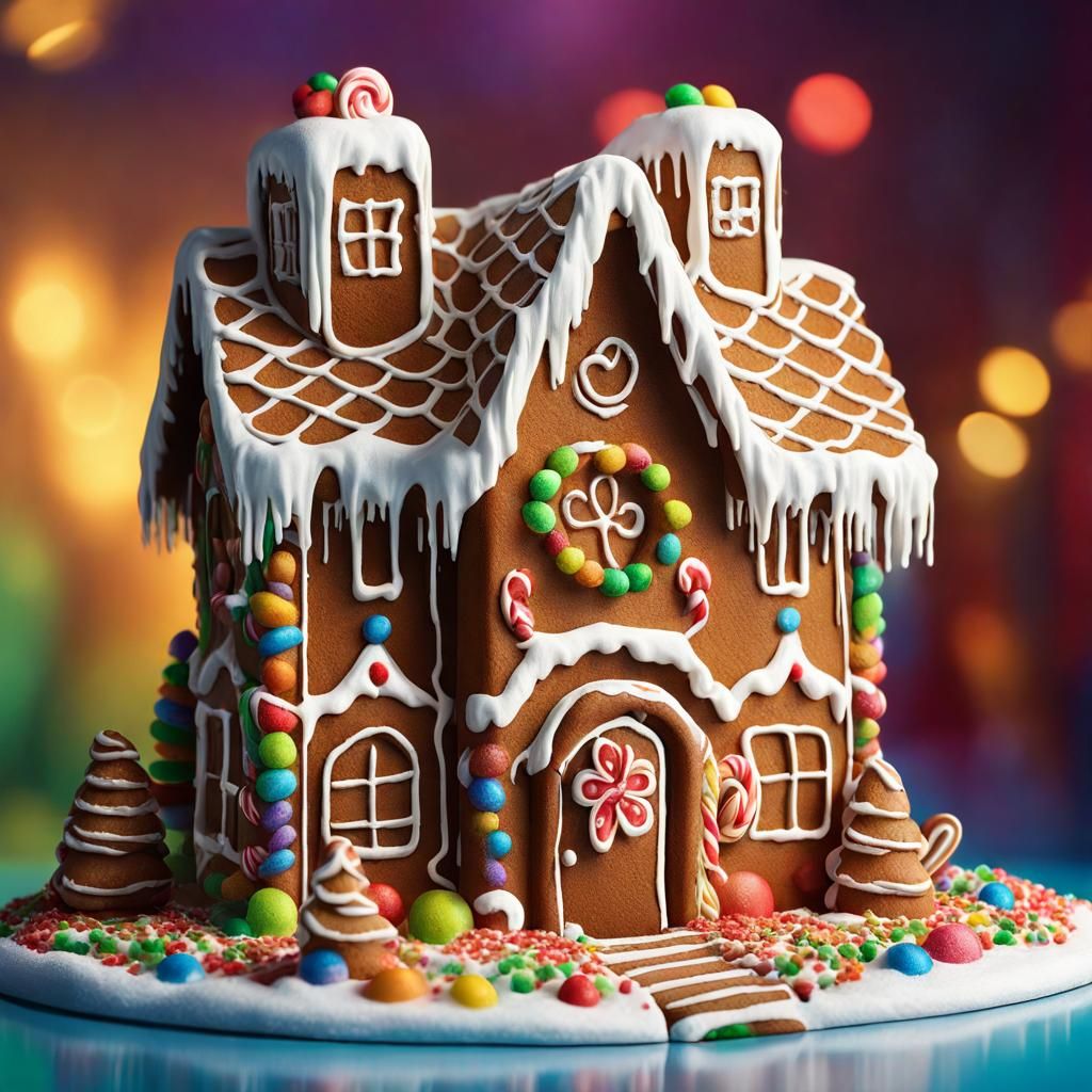 Hyperrealistic Gingerbread House Splash Art