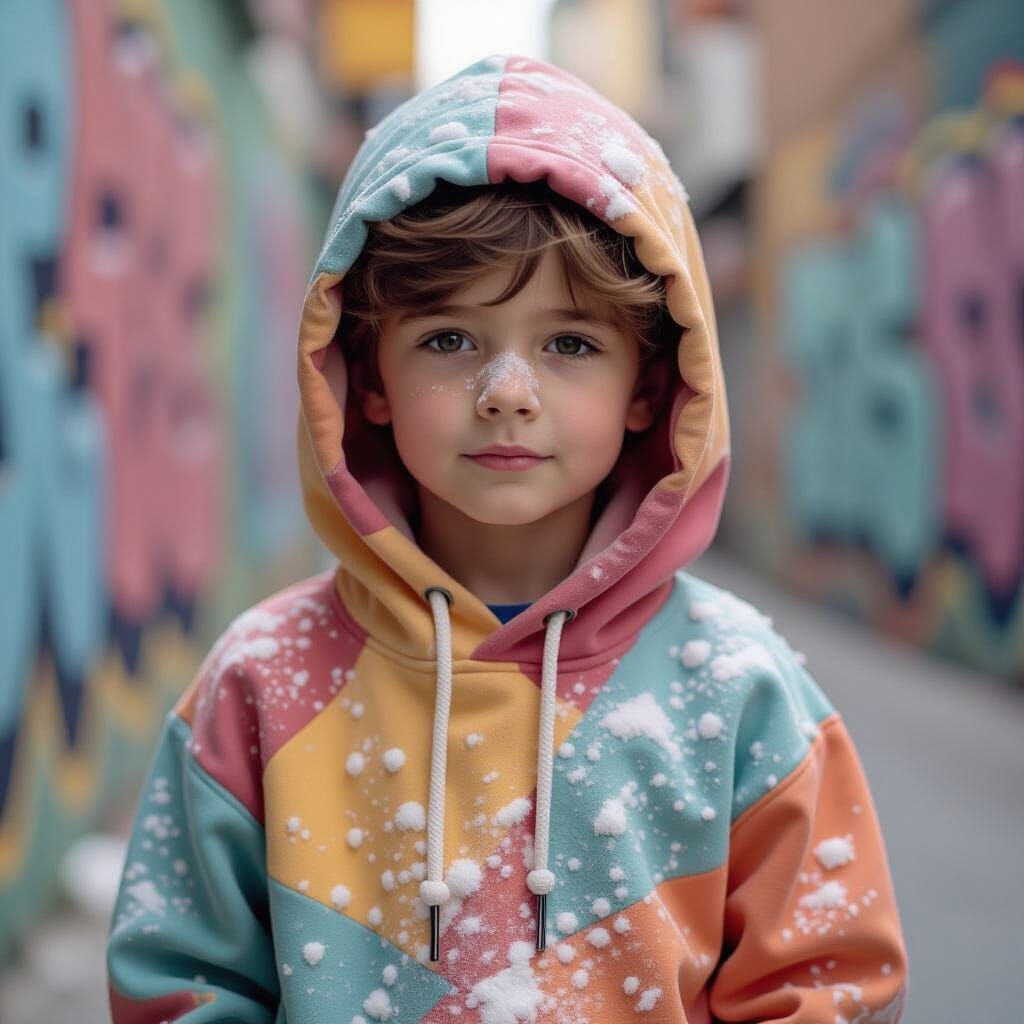 Kid in Hoodie with Texture Powder, Digital Art