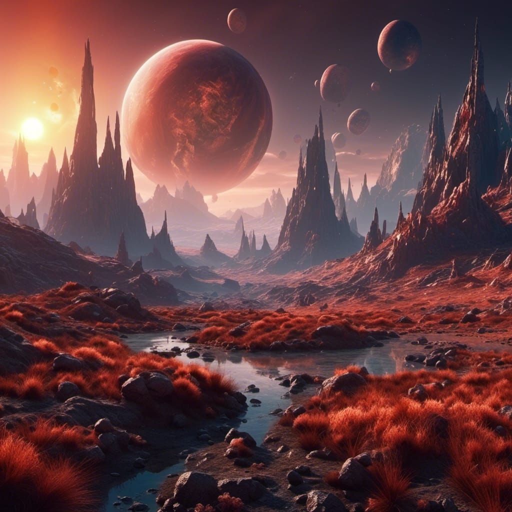 Breathtaking Realistic Alien World in Vibrant Red Hues