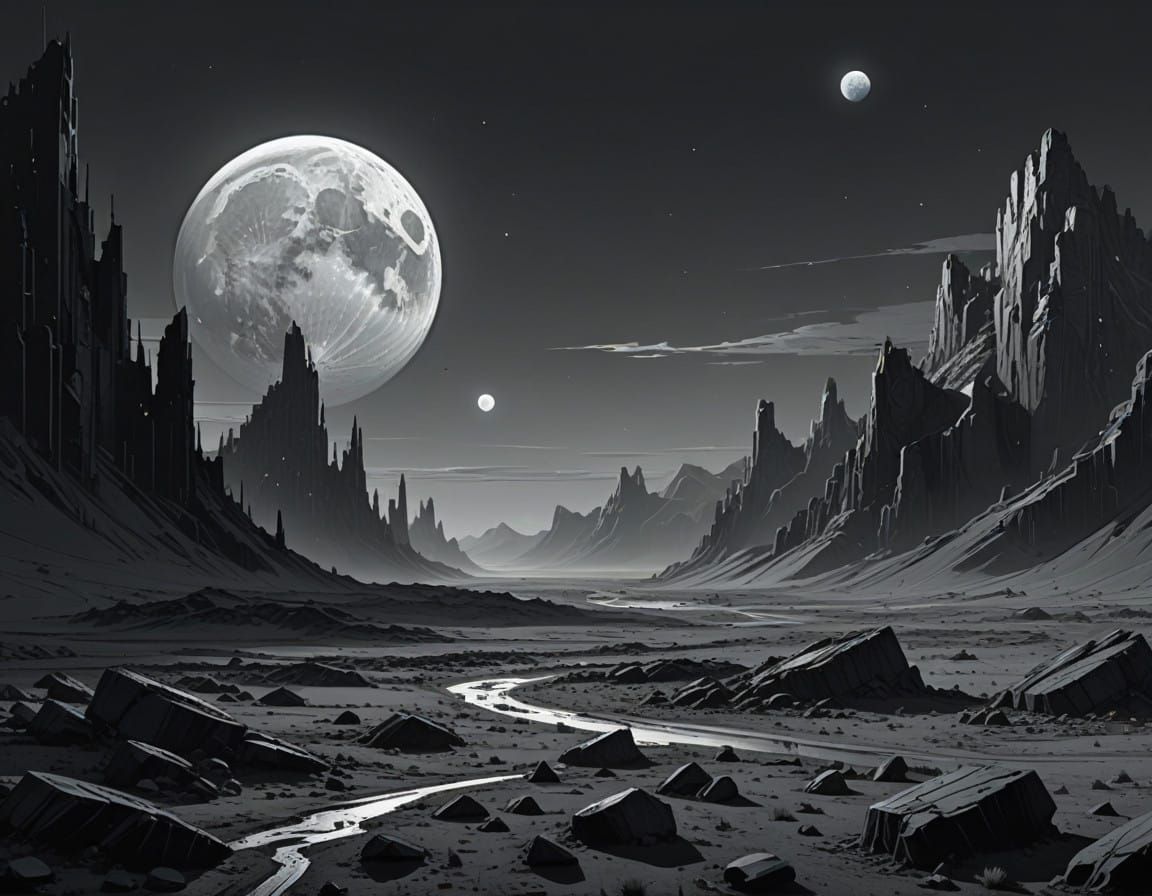 Barren Lunar Landscape with Distant Earth