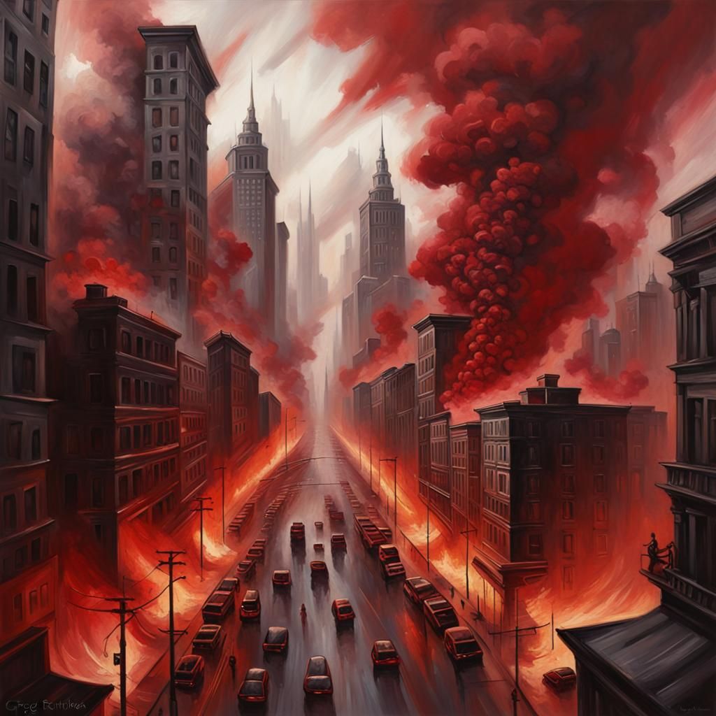 City in Chaos: A Dramatic Painting