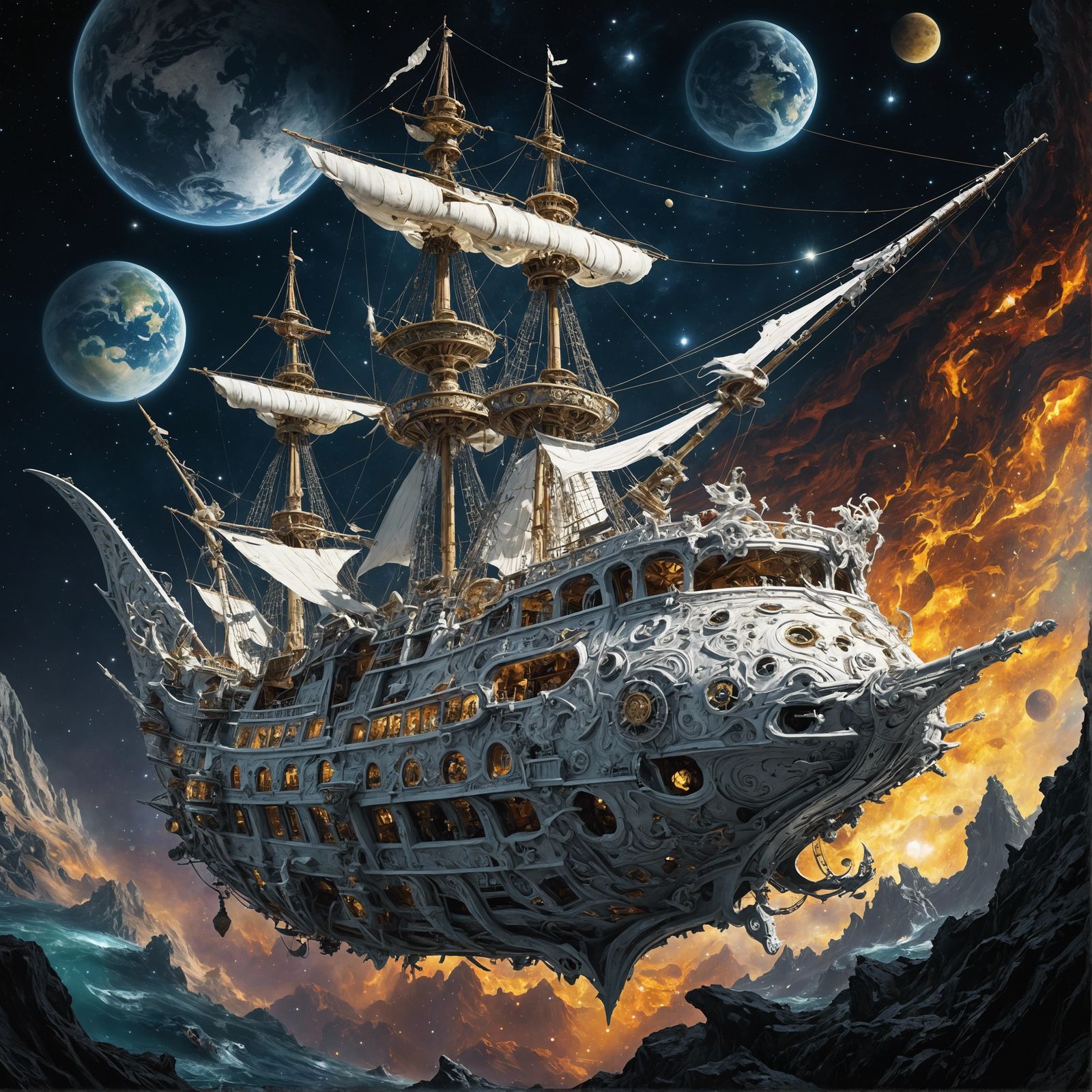 Alien Pirate Ship in Rococo Gothic Style