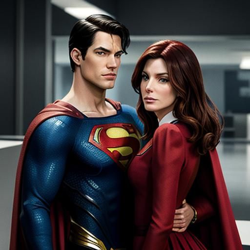 Dylan spray berry as Superman with Sandra Bullock as Lois Lane