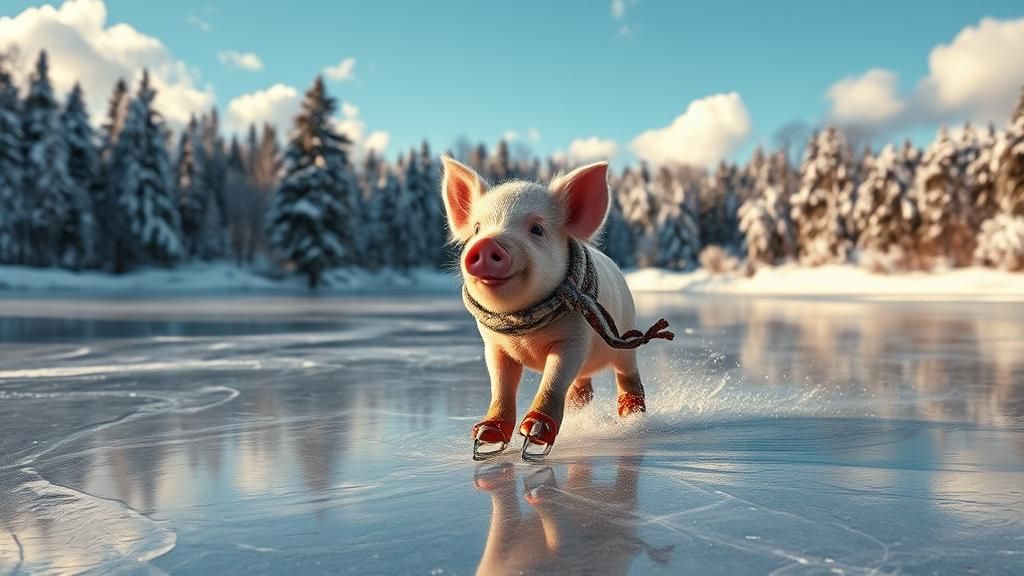 Piglet Ice Skating in Winter Wonderland