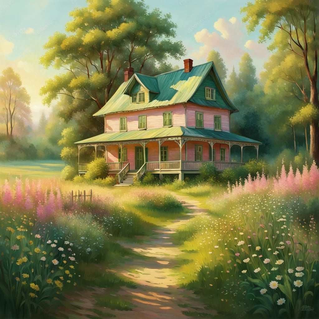 Traditional Russian Village in a Serene Impressionist Landsc...