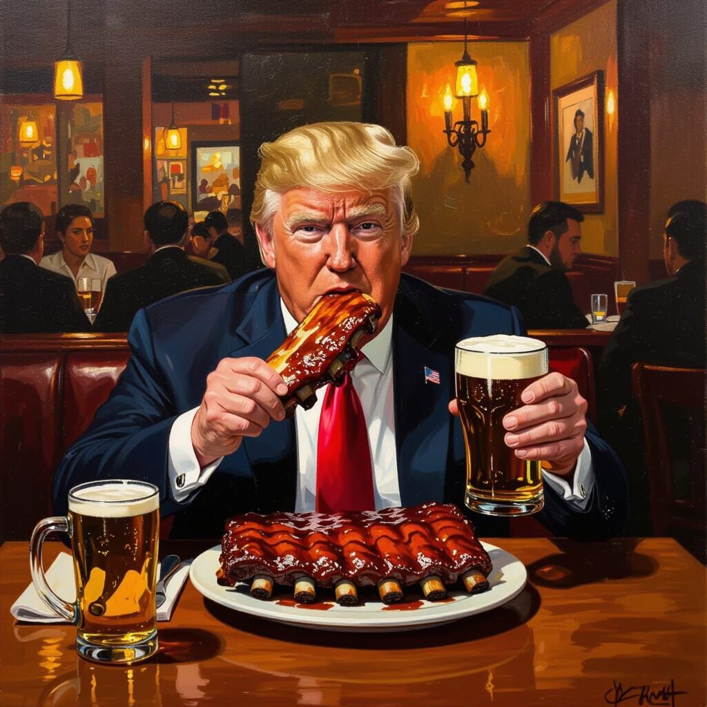 Trump Enjoys Ribs and Beer in Candlelit Restaurant