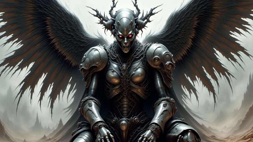 Cyberpunk Fallen Angel in Industrial Chains