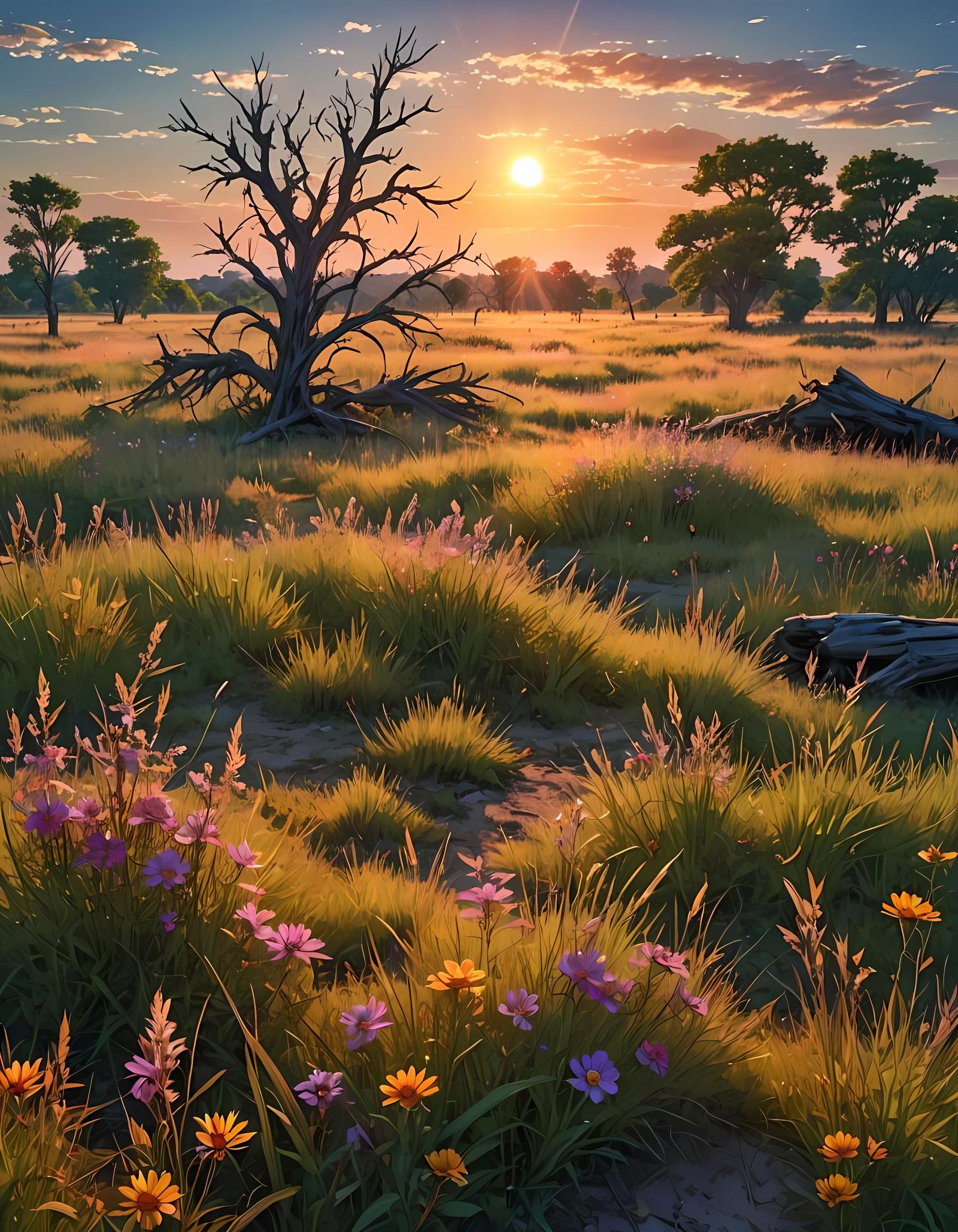 Flowering Prairie Blossoms in Summer Sunrise