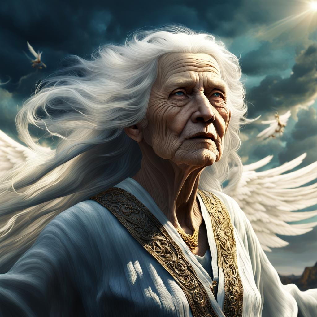 Angelic Protection: Woman with Angels, Detailed Digital Art