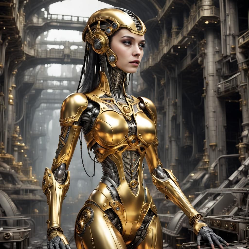 Liquid Gold Robot in Alien Ruins