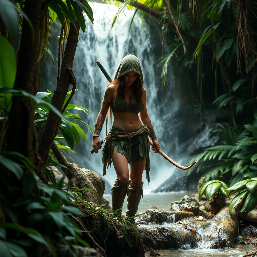 Wetscenary. Female elf warrior, under the rain  7
