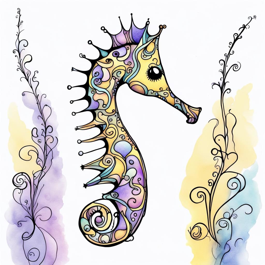 Elegant Seahorse in Continuous Line Art Style