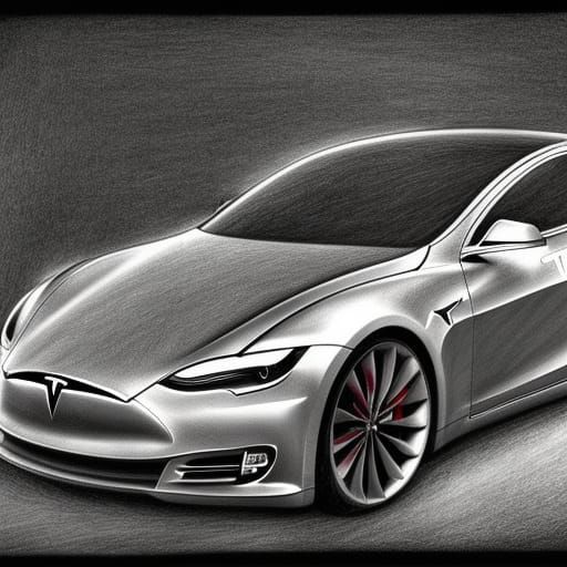 Tesla 3 Car in Leonardo da Vinci Pencil Style