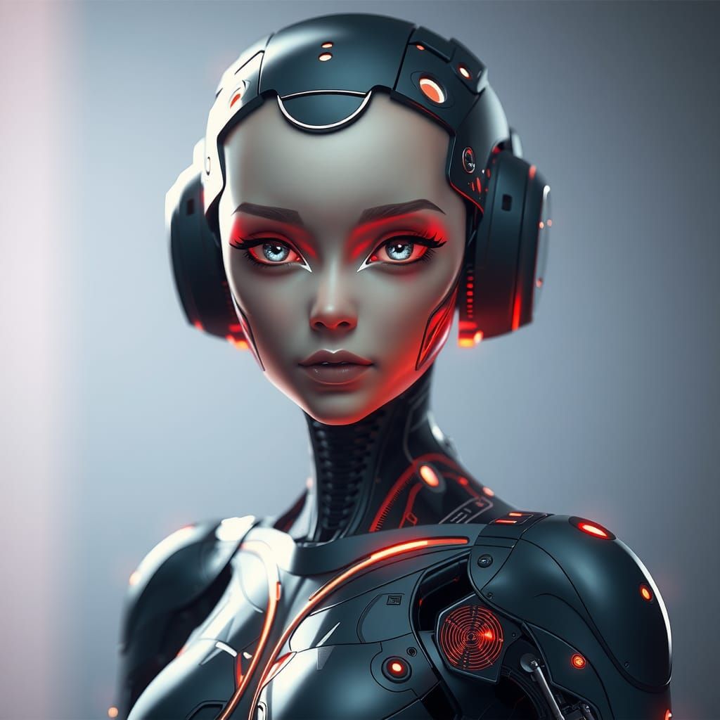 Radiant Robot Girl in Sleek Metallic Bodysuit