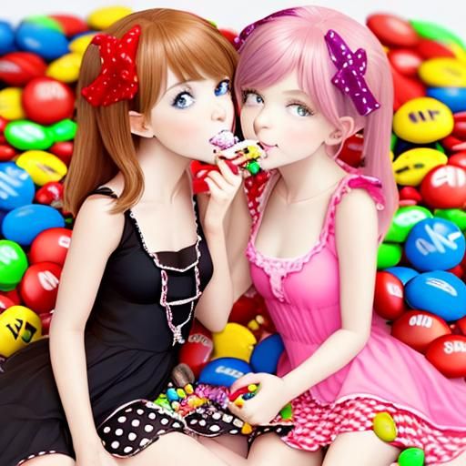 M&Ms sharing their candy with each other.