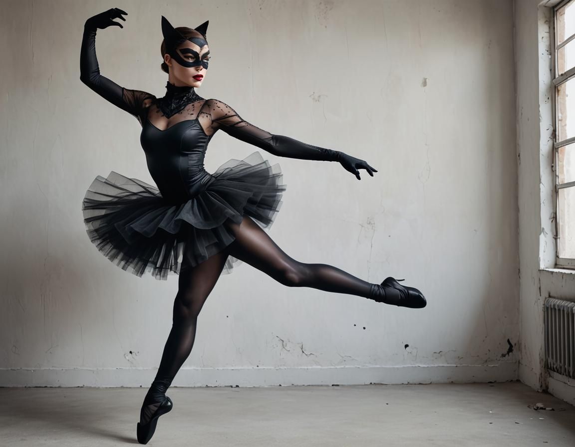 Tulle Tutu: Catwoman is a passionate athletic ballerina showing off in Black Tulle Tutu