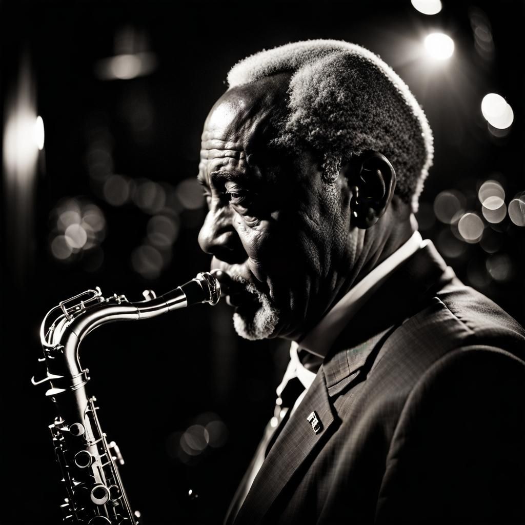 Black Saxophone Player in 1930s Jazz Club