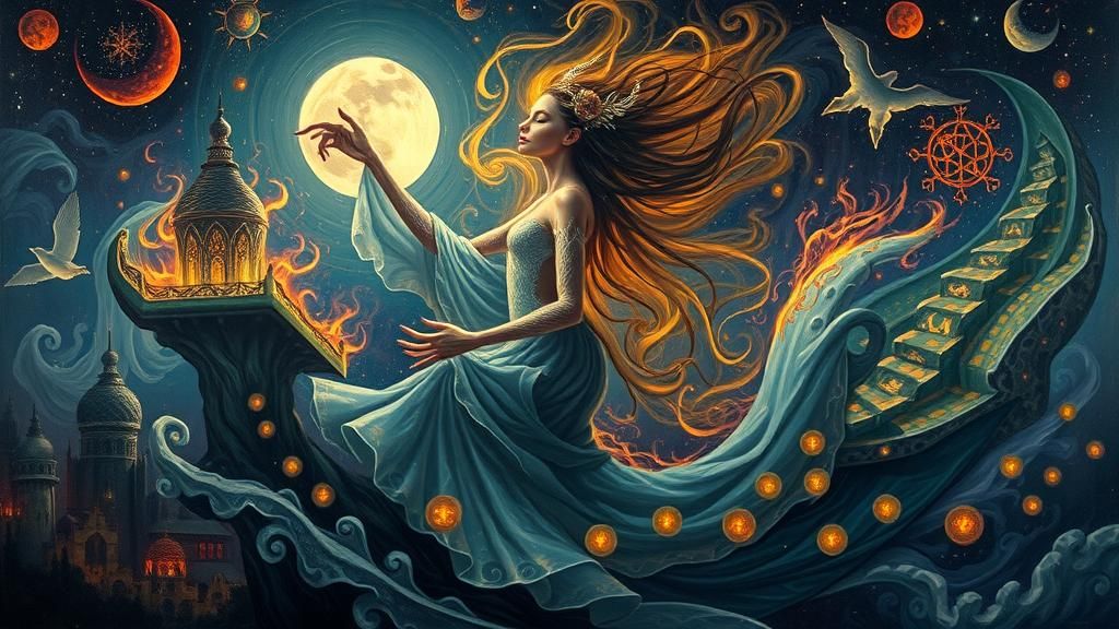 Ethereal Djinn in Abstract Arabian Dreamscape