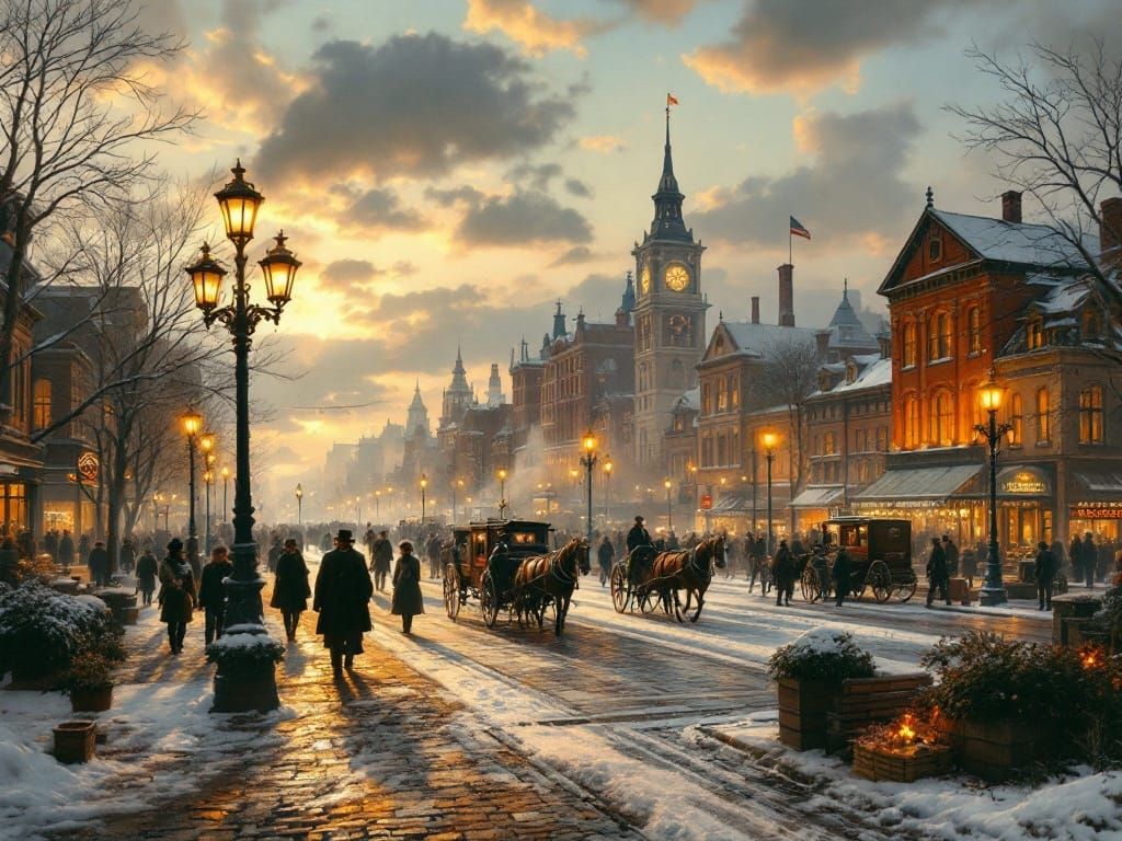 Bustling 1800s City Winter Scene