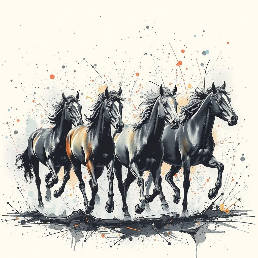 Ink Splatter Horses Running in Water