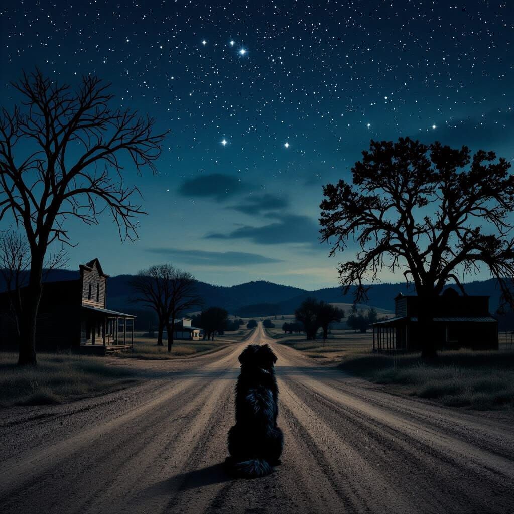 Creepy Oklahoma Crossroads with Black Dog at Night
