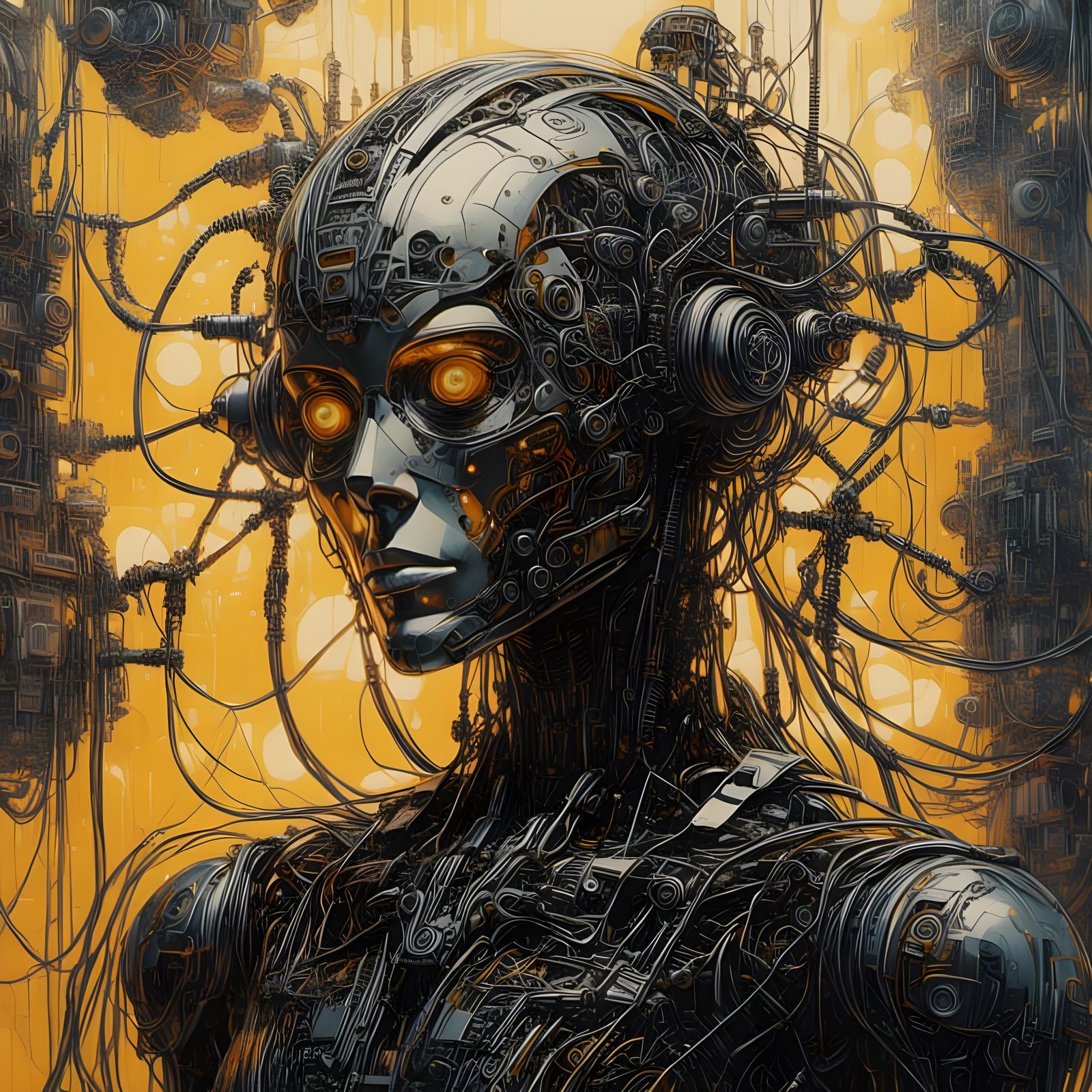 Futuristic Robot with Neon Lights in Cyberpunk Style