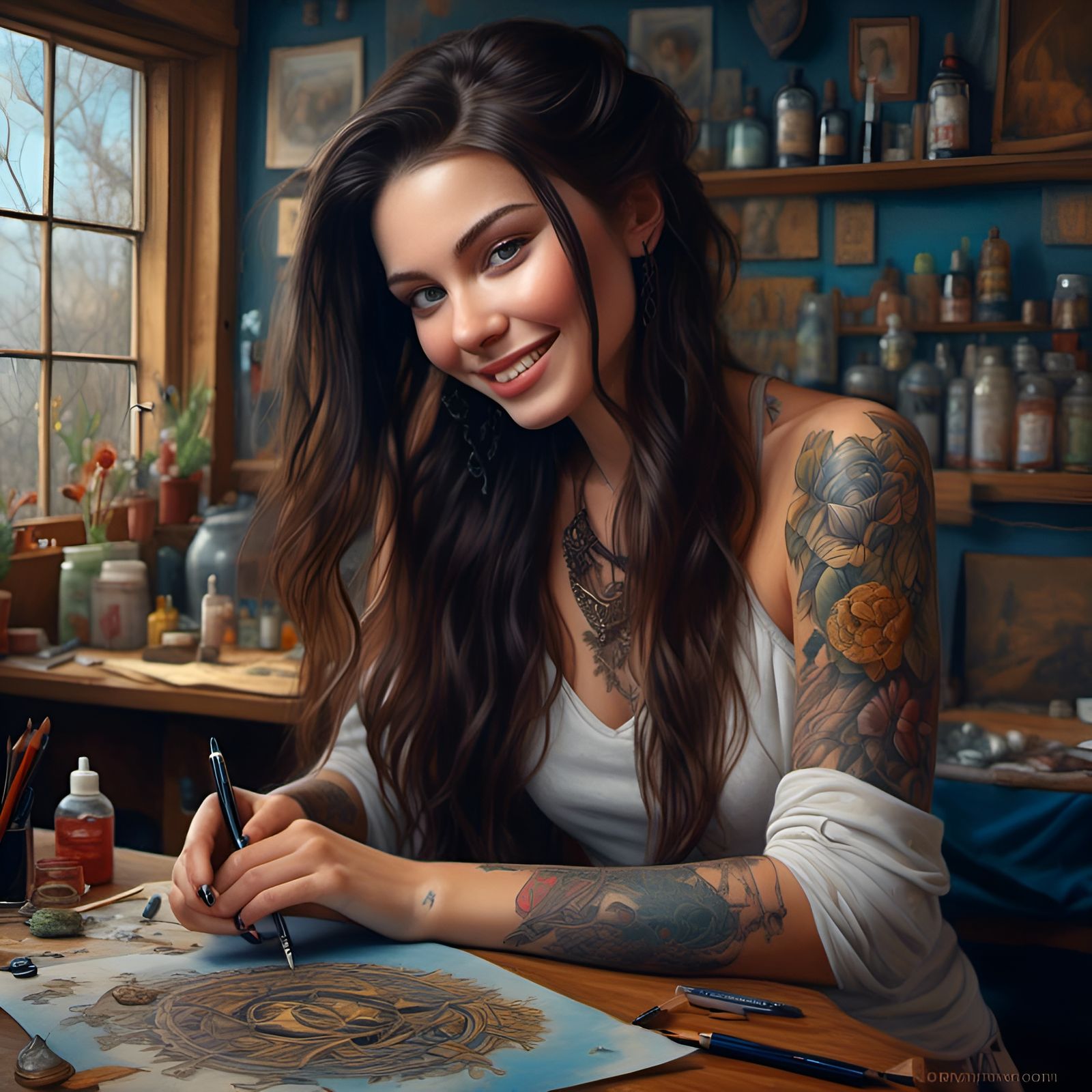 Tattoo Artist Portrait as Detailed Oil Painting