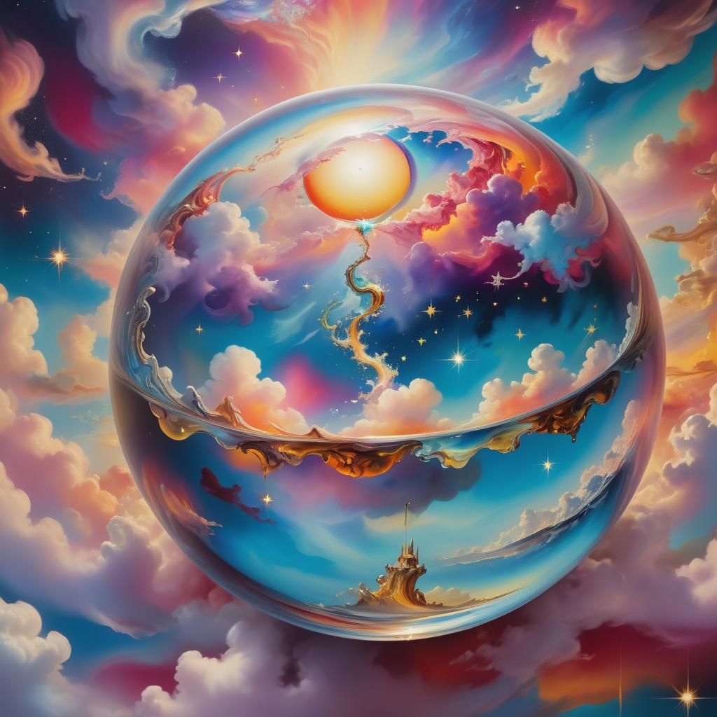 Surreal Crystal Sphere Dreamscape in Oil Painting Style